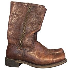 Eddie Moran Pebbled Leather Brown Campus Motorcycle Boots.7.5